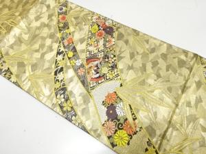 竹笹に鳳凰・蝶・草花模様織り出し　袋帯